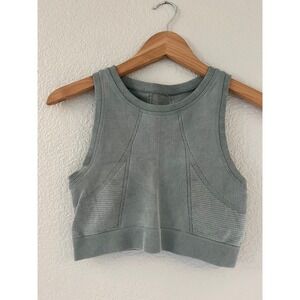 Aerie Green Ribbed Longline Sports Bra Crop Top Medium